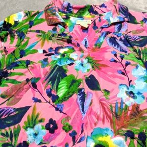 Caribbean Joe Woman shirt, Size 1X, 95% cotton, pink and blue